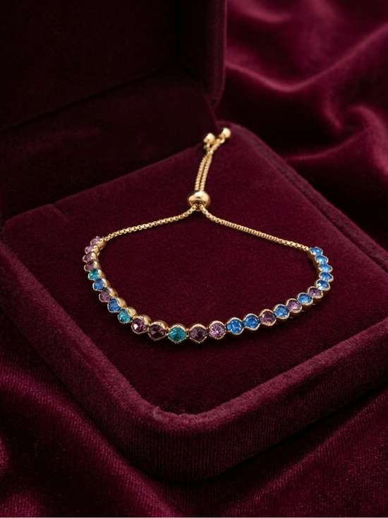 Jewelry - Gold-Tone Multicolor Crystal Slider Bracelet